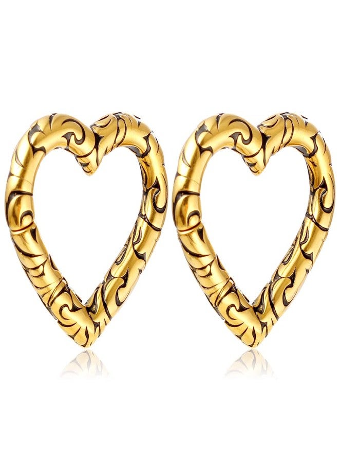 Earblity 2PCS Gold Printed Heart Ear Weights Piercing Ear Plugs Tunnels For Stretched Ears Lobe Hypoallergenic 316 Stainless Steel Ear Gauges Body Jewelry Stretchers 5mm (4g) - Image 1